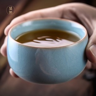 廷怀窑汝瓷主人杯男士汝窑天青釉茶杯茶道单杯个人杯开片品茗杯