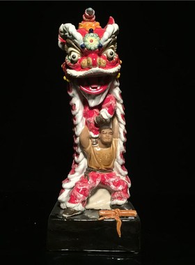 石湾公仔陶瓷醒狮摆件客厅玄关工艺品开业商务送礼精品黄飞鸿舞狮