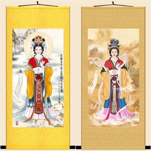 碧霞元君画像 泰山娘娘奶奶老母神像画卷轴画挂画 丝绸装饰画定制