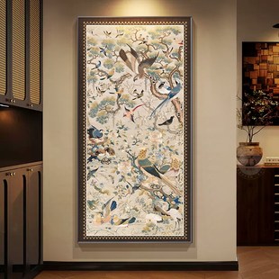 百鸟图中古风入户门玄关装饰画法式复古南洋风走廊过道尽头墙挂画