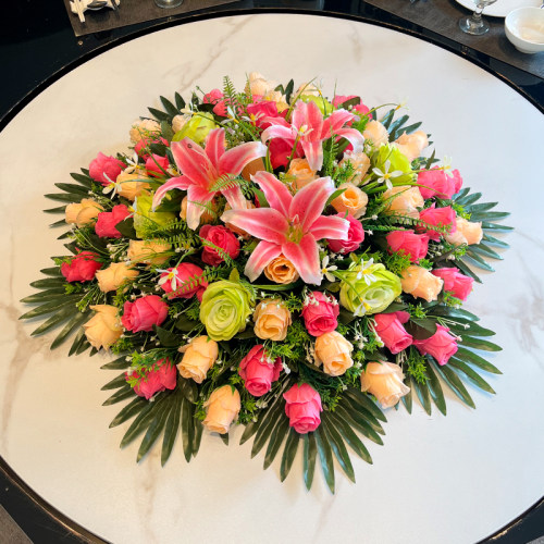 大圆桌转盘仿真花餐桌摆花高档酒店餐厅客厅假花摆设装饰花艺摆件