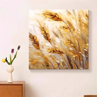 五谷丰登手绘油画丰收麦穗客厅餐厅装饰画田园风金色麦田玄关挂画