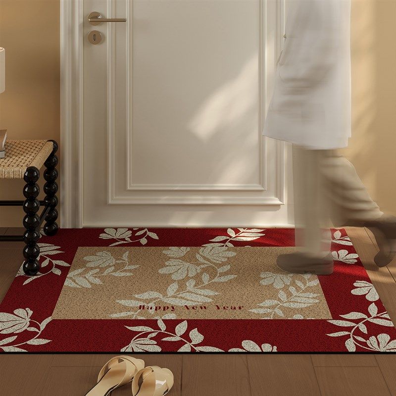 2025高级红色新年喜庆氛围感丝圈入户门地垫进门除尘防滑玄关门垫,居家布艺,入户地垫,淘宝优惠券,粉丝福利购,淘宝优惠卷