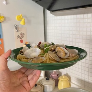 绿色意面盘子专用菜盘家用早餐盘子好看蛋糕盘子八寸炒菜用深盘子