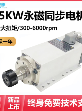 永磁同步主轴电机3.5KW主轴300HZ恒转矩6000转低速大扭力钻孔切削