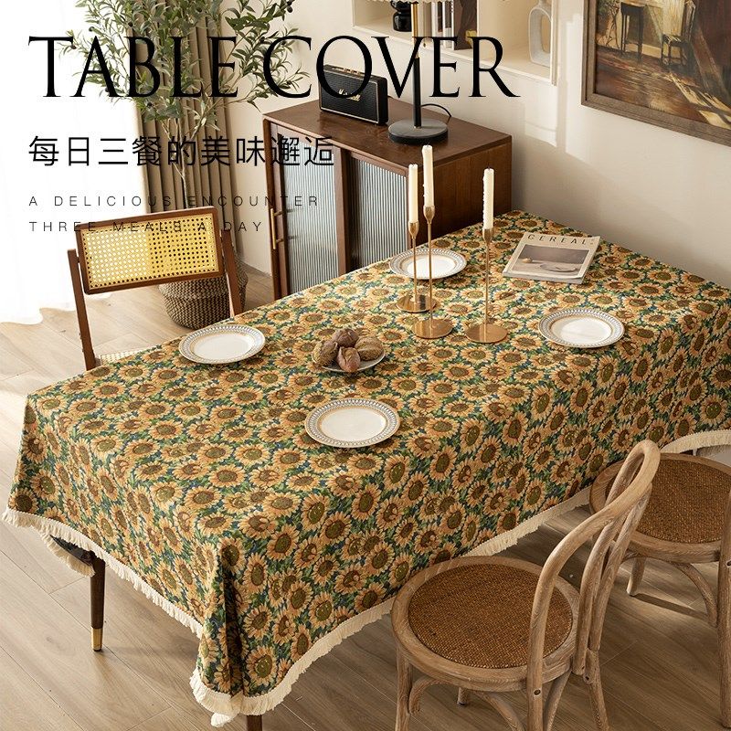 向日葵桌布布艺餐桌布太阳花法式油画茶几盖布客厅餐厅长方形台布,居家布艺,桌布,淘宝优惠券,粉丝福利购,淘宝优惠卷