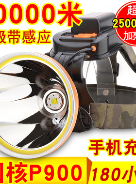 2021头戴式强光头灯超长续航充电超亮远射LED感应夜钓P100疝气灯