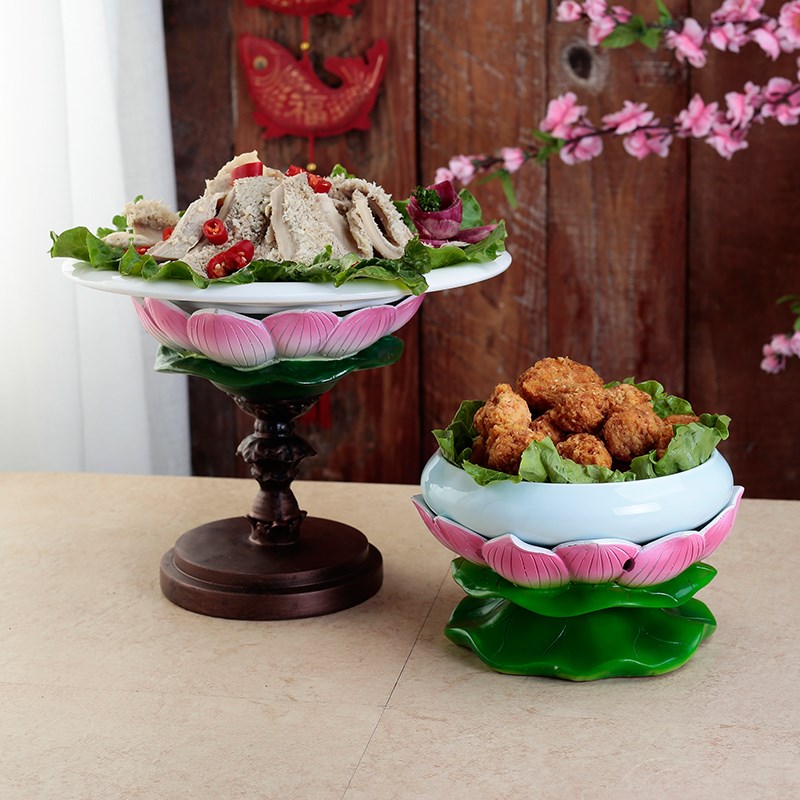 莲花主题餐厅干冰盘子荷花特色陶瓷圆碗酒店创意摆台意境餐具定制