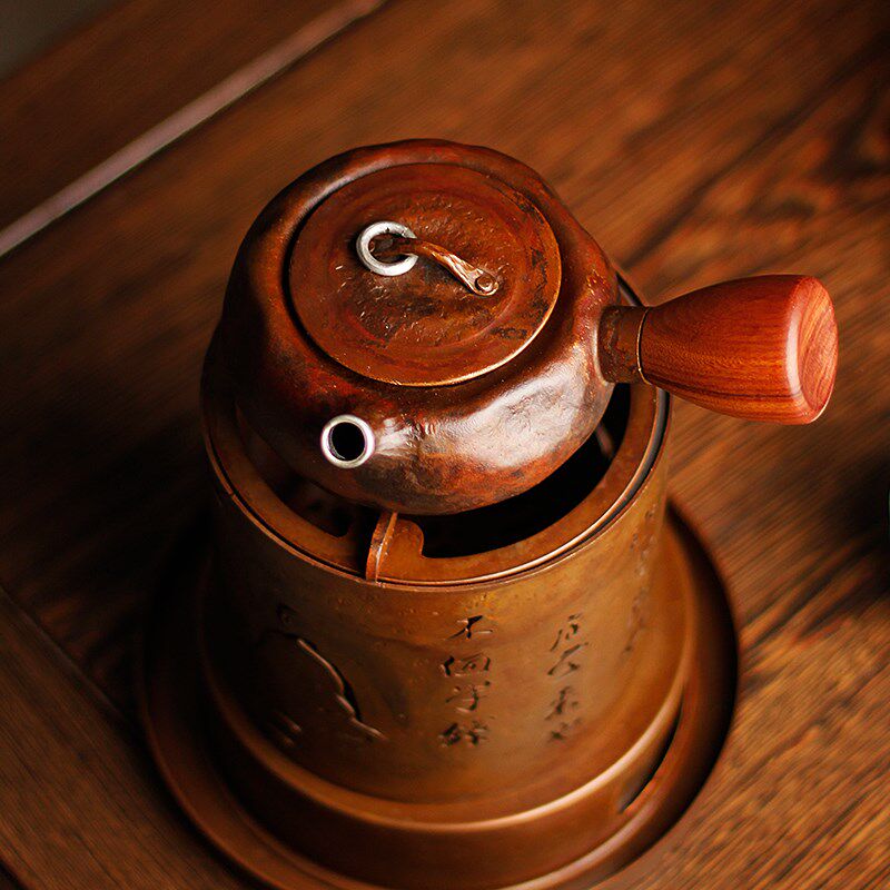 纯手工南蛮烧铜壶泡茶壶纯紫铜一张打复古侧把烧水煮茶壶高端侘寂