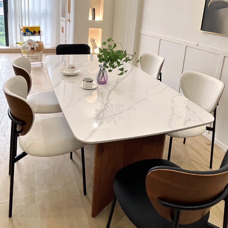 法式奶油复古黑胡桃色实木岩板餐桌椅组合侘寂风长方形小户型餐桌,住宅家具,岩板餐桌,淘宝优惠券,粉丝福利购,淘宝优惠卷