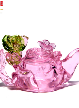 琉璃工艺品水晶摆件荷花壶装饰品创意可爱粉红色酒柜新房布置摆设