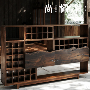 茶室置物架茶叶架侘寂风茶杯架多宝阁老木料展示柜简约实木博古架