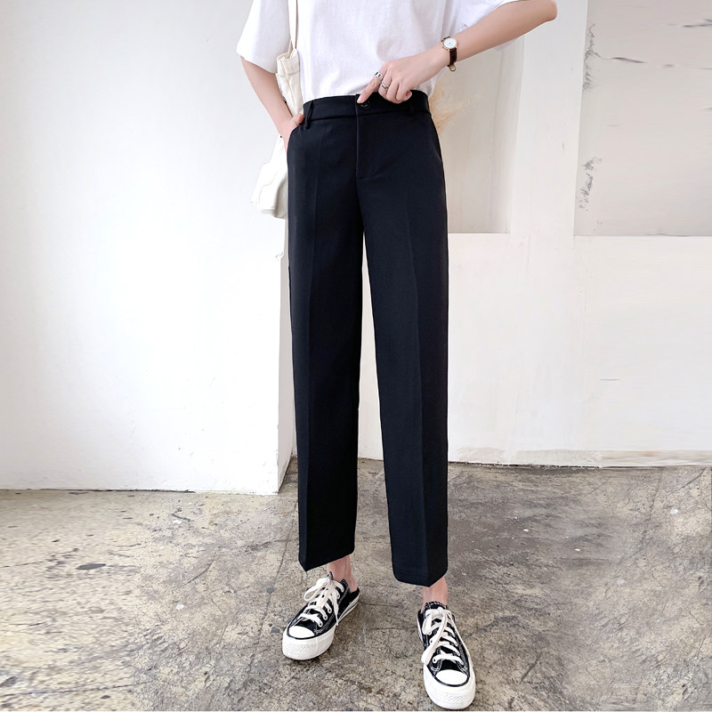 西装裤女直筒宽松胖mm春秋新款大码200斤百搭显瘦九分垂感烟管裤