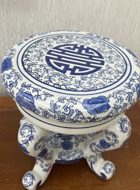 青花瓷仿古典四脚古凳子客厅落地桌面摆件手绘拼接景德镇花盆底座