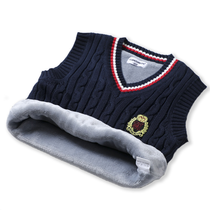 男童毛衣套头秋冬款马甲保暖儿童纯棉背心童装上衣加绒加厚针织衫