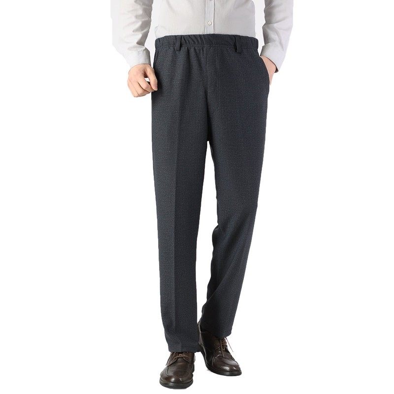 秋冬厚款中老年男松紧腰带长裤子加绒加厚高腰休闲男裤老人弹力裤