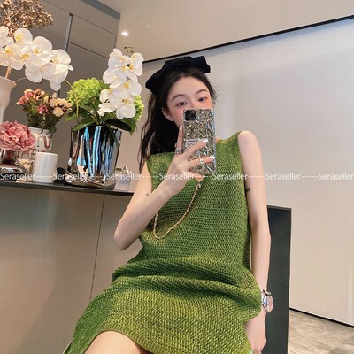 S.L/mskin6买手店休闲简约侧开叉背心法式显瘦针织连衣裙懒人穿搭