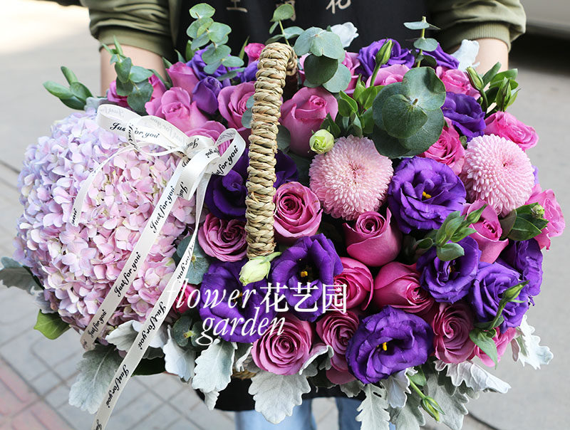 北京鲜花速递红玫瑰洋兰向日葵桔梗混搭生日花篮母亲节生日花束