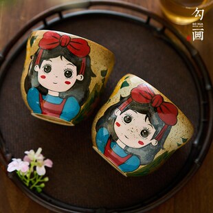 景德镇粗陶手绘手握咖啡杯小容量纯手工陶瓷杯子小众特色复古水杯