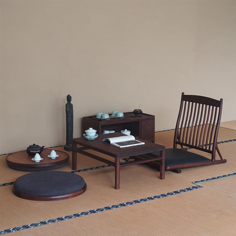 清竺承坐 蒲团实木圆形矮凳 黑胡桃木禅意坐垫 榻榻米茶室蒲团