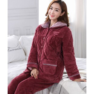 珊瑚绒上衣单件睡衣女冬加厚三层夹棉超厚法兰绒保暖大码冬季特厚