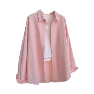 夏季新款粉色防晒衬衫女装薄款外套休闲百搭长袖衬衣上衣外搭开衫