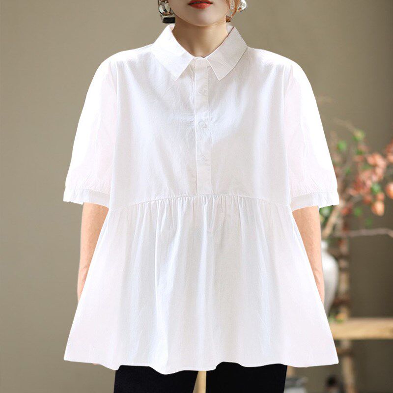 大码衬衫女胖mm200斤短袖2022新款夏装纯棉遮肚子孕妇职业白衬衣