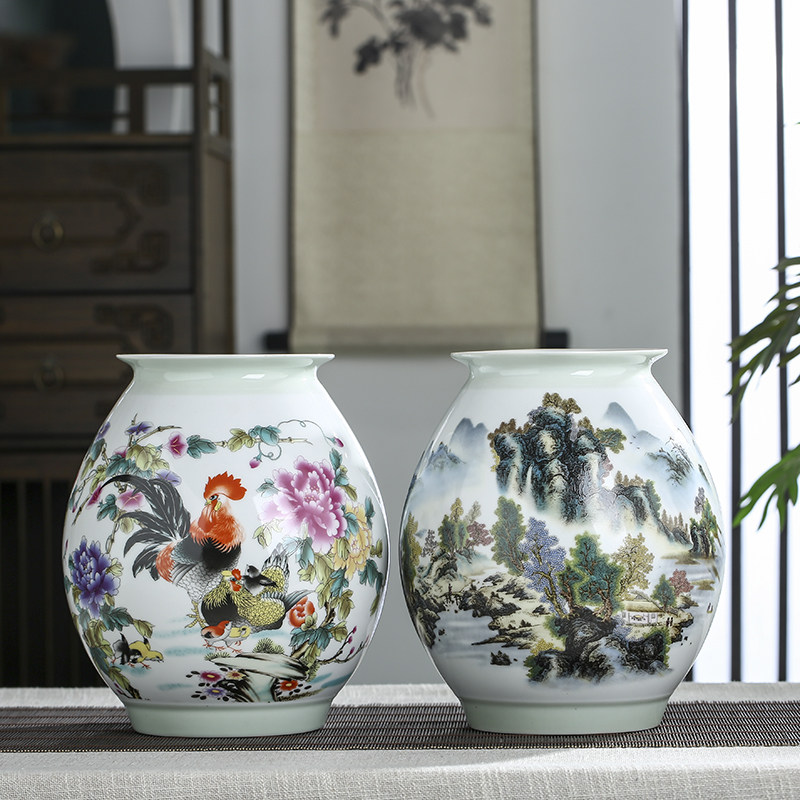 景德镇陶瓷器插花花瓶宽口中式家居客厅酒柜书桌博古架装饰品摆件,家居饰品,花瓶,淘宝优惠券,粉丝福利购,淘宝优惠卷