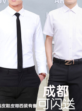 男士长袖白衬衣浅蓝色面试修身商务职业衬衫正装短袖衬衫胖加大码