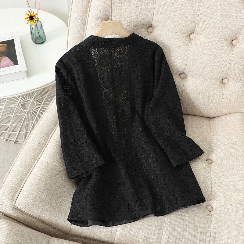 胖mm200斤薄款蕾丝西装外套女夏季大码显瘦防晒衫七分袖西服上衣