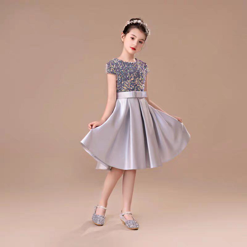 高端女童钢琴演凑礼服亮片公主裙高端缎面小主持人生日宴会甜美