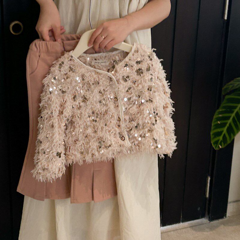 亮片毛衣长袖秋冬季套装流苏针织公主外套女童时尚洋气凸凸裙上装
