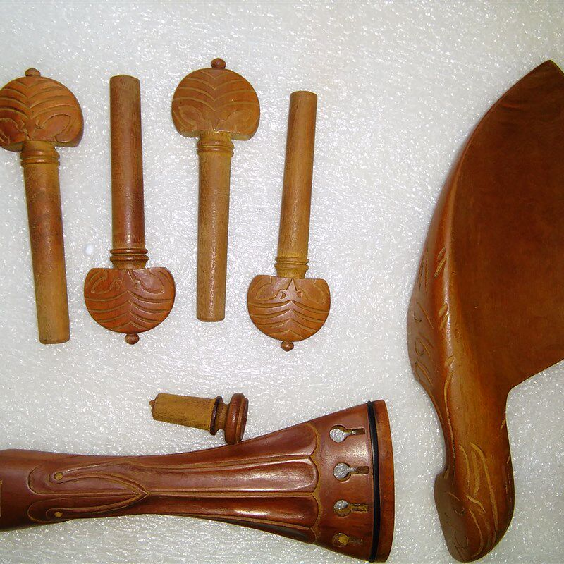 小提琴枣木雕刻雕花配件拉弦板腮托轴子4/4琴轴尾柱/尾钉整套包邮