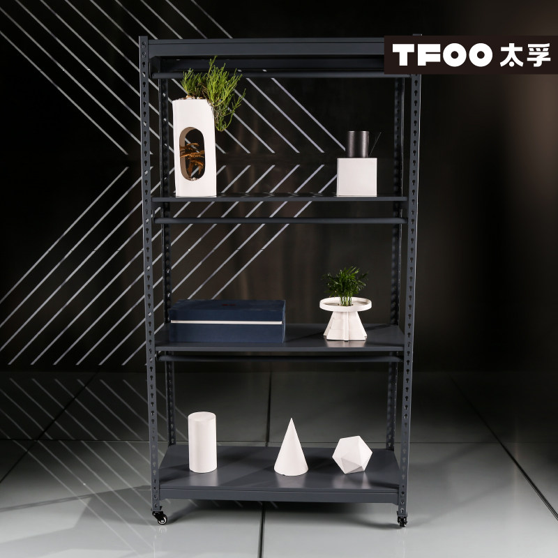 太孚TFOO 带挂衣杆可移动小货架 带轮子灰色陈列架 四层金属架子