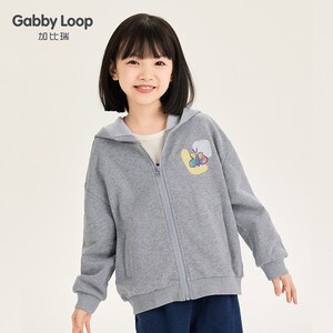 加比瑞童装 秋季新品 女童简约舒适连帽拉链针织外套中大童上衣