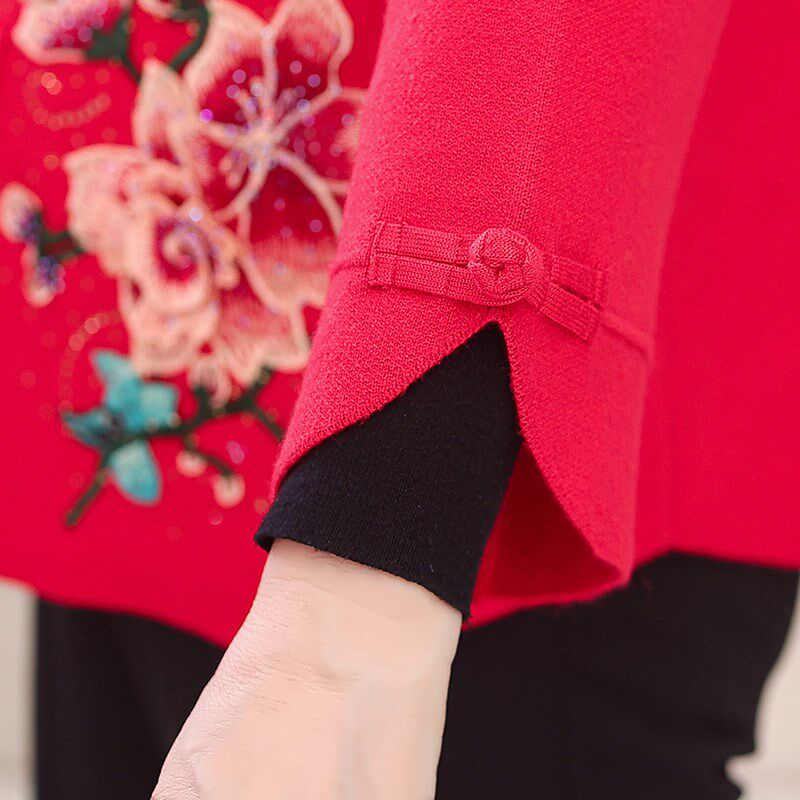 老年人春秋装女奶奶毛衣外套老太太生日唐装婚礼妈妈秋冬两件套装