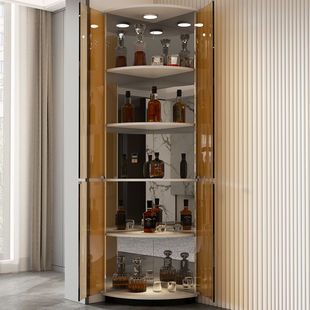 轻奢实木酒柜家用客厅转角玻璃三角柜扇形墙角靠墙落地酒架展示柜