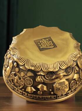 纯铜聚宝盆摆件招财聚财加厚守财盆金碗五福铜碗家居店铺开业礼品