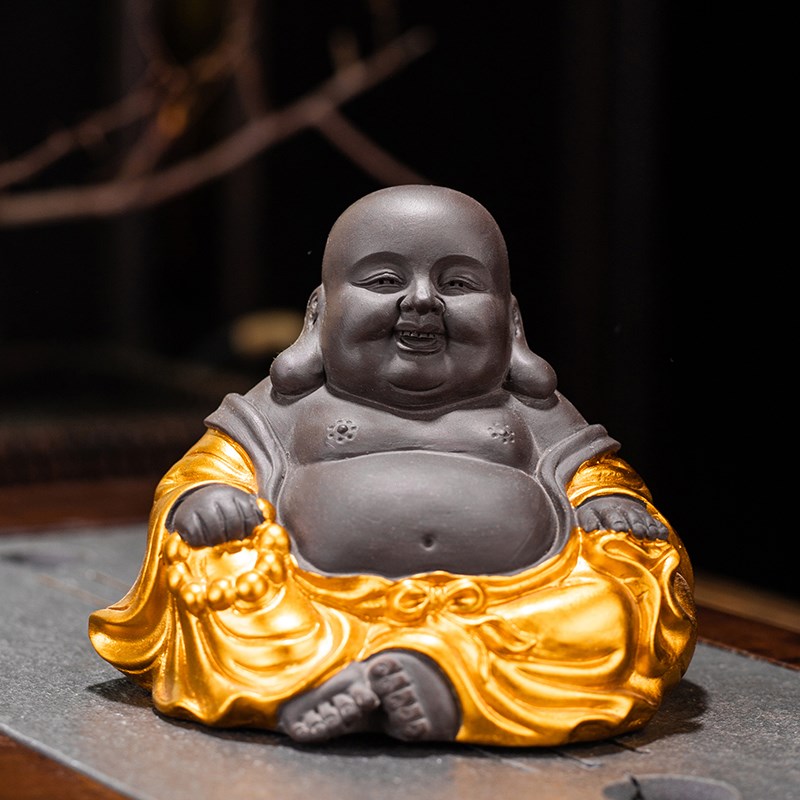 紫砂茶宠可养弥勒佛招财手工佛笑佛罗汉茶玩茶桌装饰摆件茶具配件