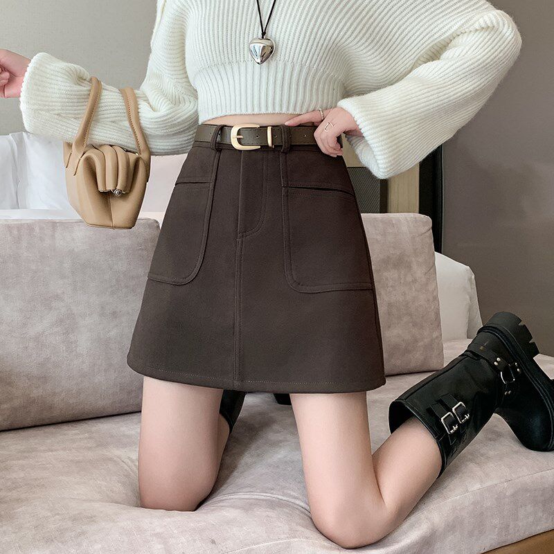 大码微胖mm毛呢半身裙女秋冬新款高腰a字短裙遮肚子小个子包臀裙