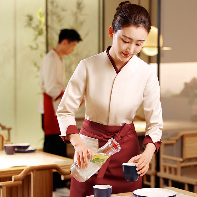 衣研堂饭店工作服女秋冬新中式酒店火锅店餐饮前厅服务员工装长袖