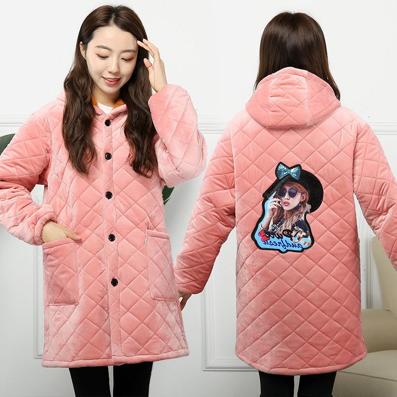 冬季新款加厚加绒罩衣女士保暖加棉工作服厨房做饭围裙棉衣外套