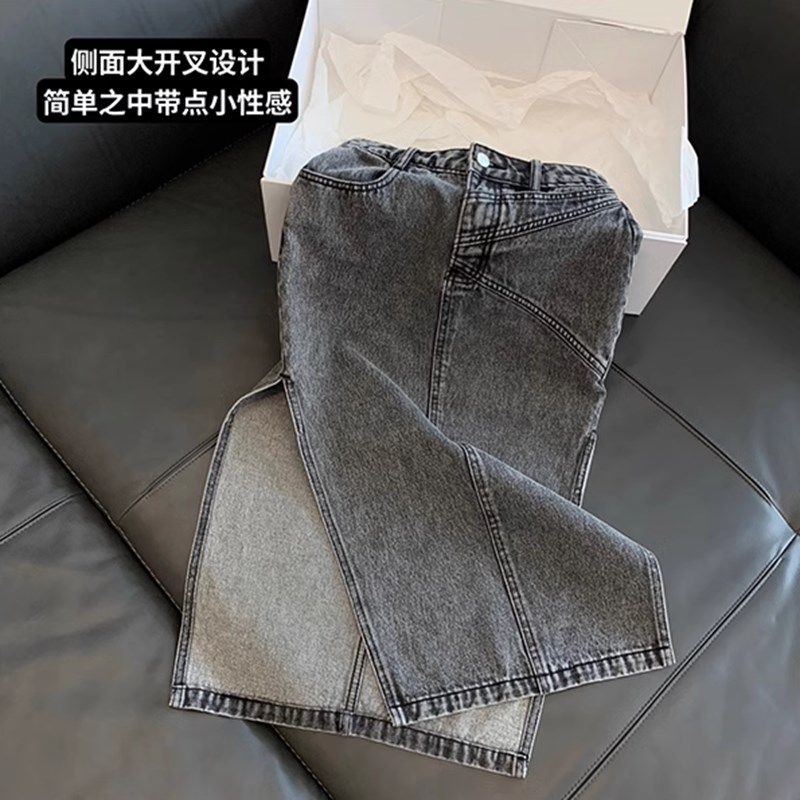 【曲线美】烟灰色双侧开叉包臀性感显瘦休闲牛仔半身裙女