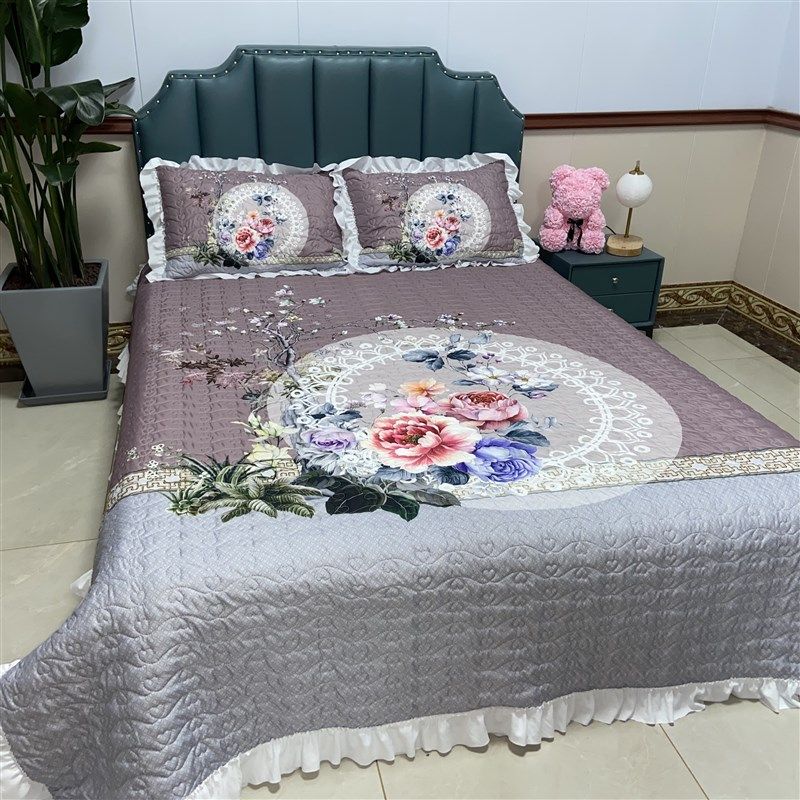 绗缝床裙三件套床盖夹棉床单防滑花边四季可用床垫不褪色不起球,床上用品,床盖,淘宝优惠券,粉丝福利购,淘宝优惠卷