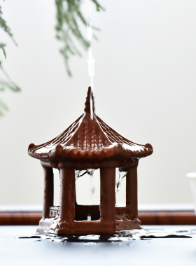 中式小亭子凉亭陶瓷家居摆件禅意盆景造景茶桌桌面装饰品茶道摆设