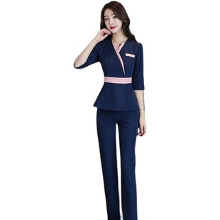 美容院工作服女足疗新款秋冬美容师高端中袖沐足养生馆足浴技师服