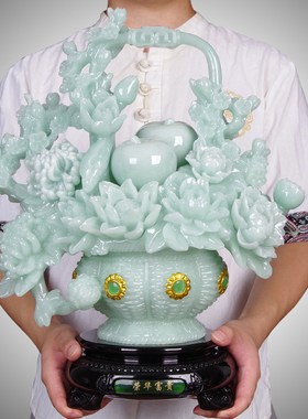 招财乔迁新居礼品客厅电视酒柜装饰品牡丹花富贵平安花篮摆件摆设