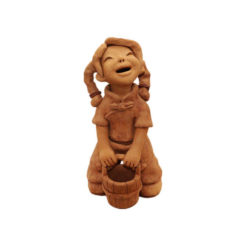 陶泥 陶艺 泥塑 提水桶娃娃 提桶女 特色手工艺品 陶土娃娃