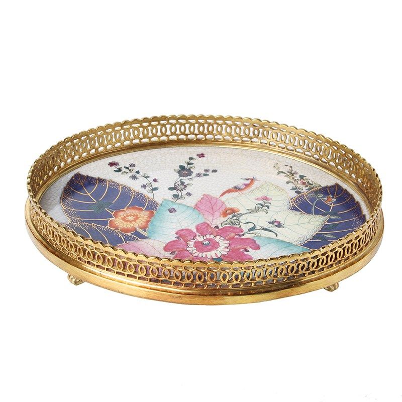 蒂高美居欧式陶瓷配铜美式家居饰品家用复古手绘托盘果盘客厅摆件,家居饰品,装饰摆件,淘宝优惠券,粉丝福利购,淘宝优惠卷