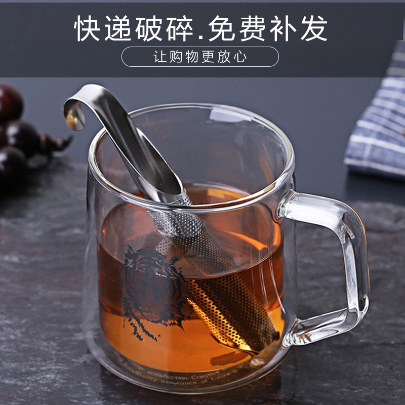 英国ORTOR玻璃马克杯大容量双层水杯男女时尚咖啡杯带盖泡茶杯子